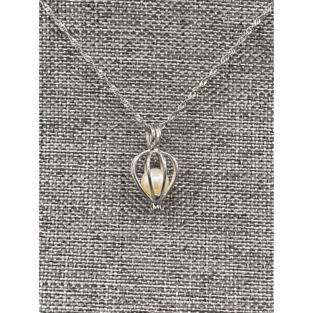 Sterling Silver Cage with pearl on 16 inch Italian Twist Chain